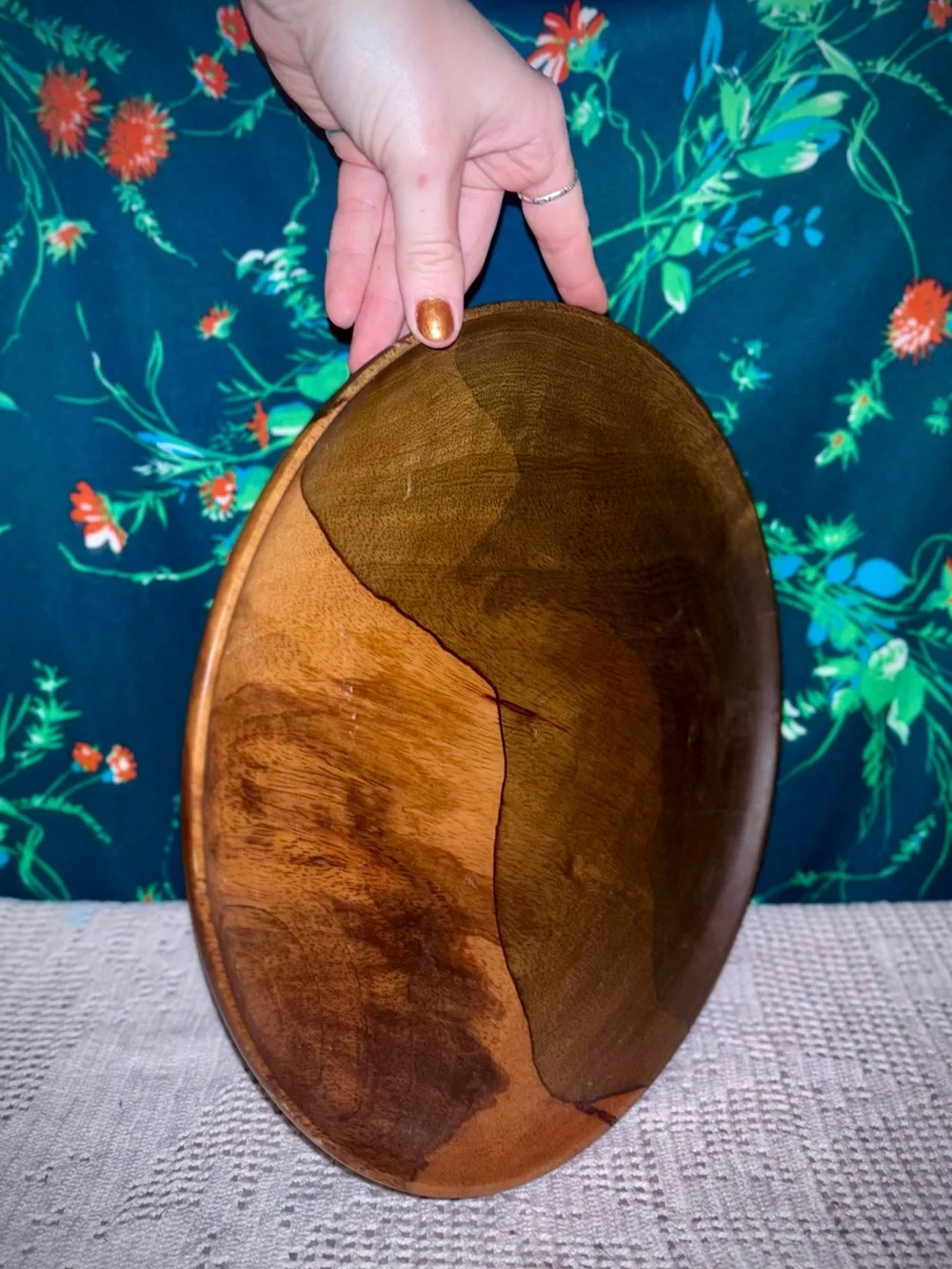 Vtg 1970s Hand-Turned, Grafted Hawaiian Mango Wood 12” Serving Plate